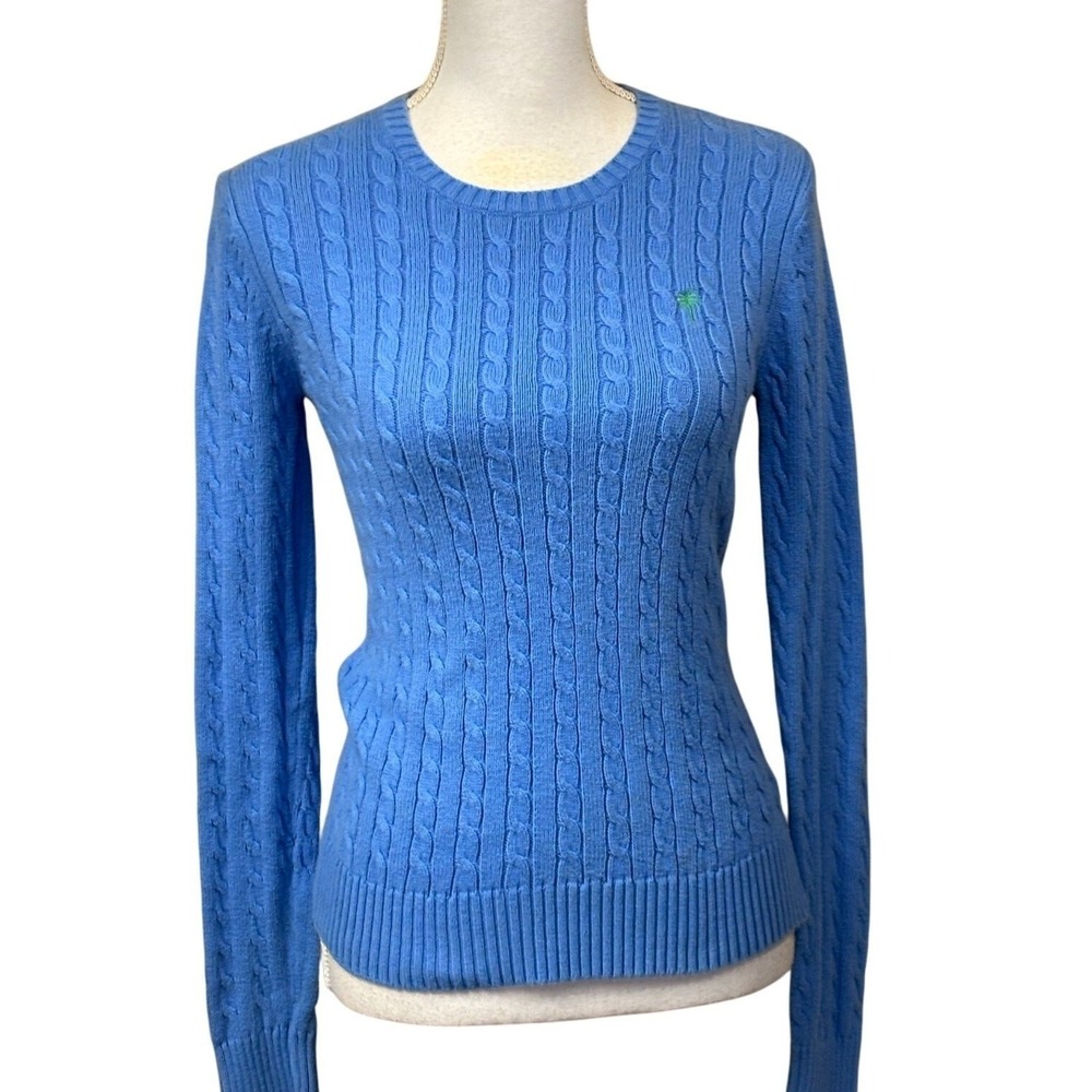 Lilly Pulitzer Blue Cable Knit Cotton Sweater Small Coastal Preppy Country Club